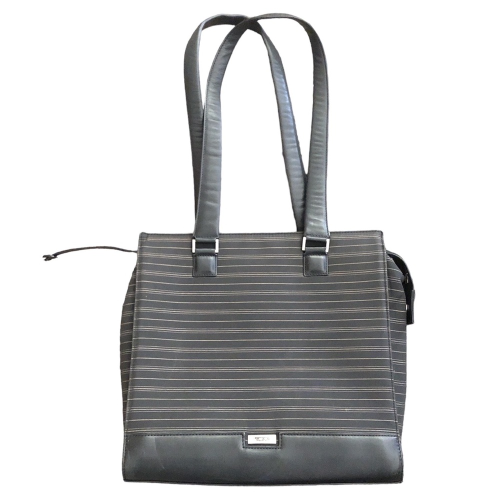 Tumi vintage striped nylon and leather shoulder tote bag - Picture 1 of 7